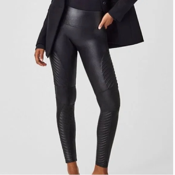 SPANX Pants - SPANX Faux Leather High Rise Black Moto Leggings Size Medium